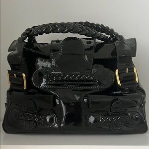 Valentino Black Patent Histoire Satchel Handbag